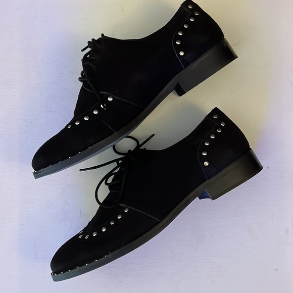 Musse & Cloud Black Flat Lace Up with Studded Trim. Worn once. - Picture 2 of 9
